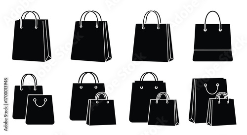 Set of black retail shopping bag vector illustration icon