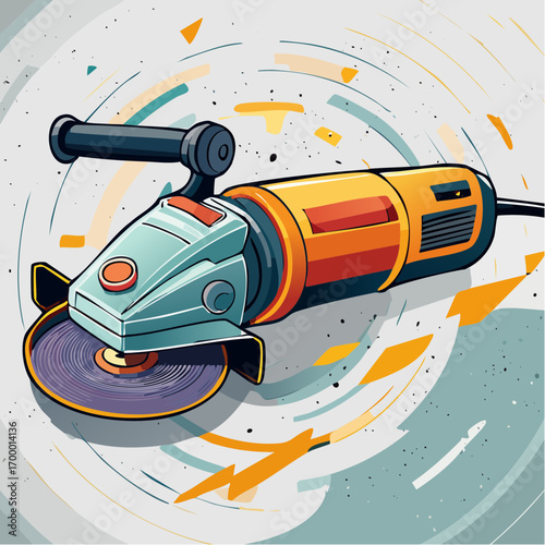 Pixel Art Angle Grinder Power Tool Orange Gray