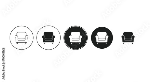 Black armchair furniture icon set isolated vector illustration