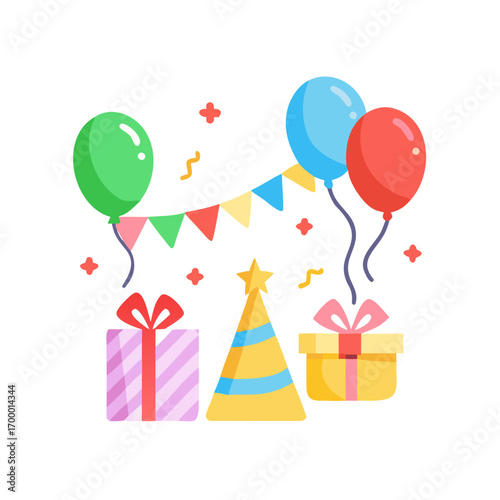 Birthday cake, gift box with candles, happy birthday cake, happy birthday clip art, happy birthday clip art vector icon, isolated on a white background.