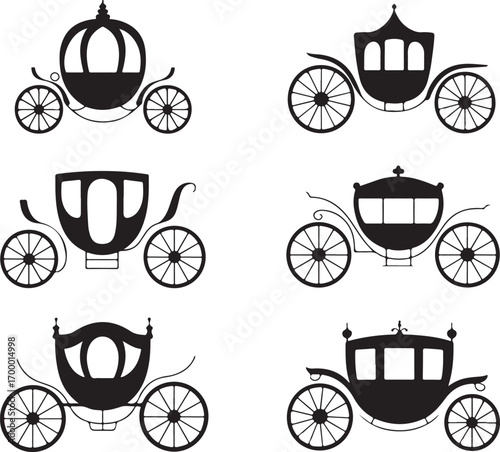 Silhouette of an Elegant Horse-Drawn Carriage with Ornate Details and a Classic Round Top Design