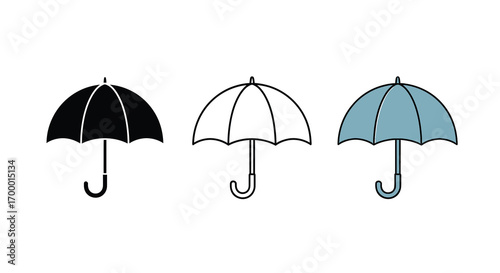 A set of three different umbrella styles, vector illustration icon