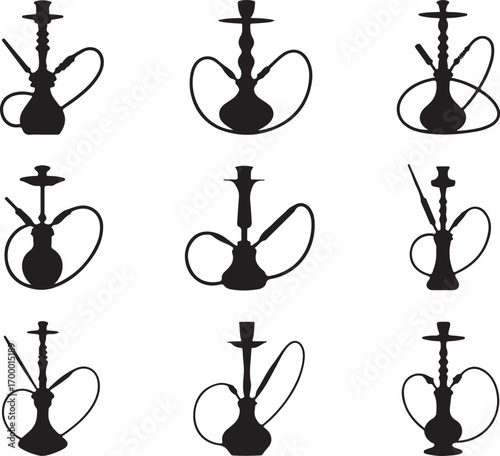 Elegant Hookah Silhouette Vector Illustration for Shisha Lounge Branding and Product Presentation