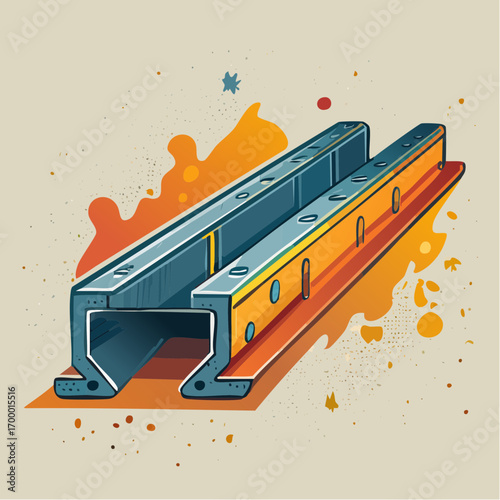 3D Illustration of Metal Frame on Abstract Orange and Beige Background