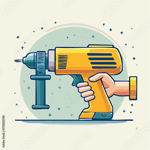 Hand Holding A Yellow Power Drill With Drill Bit