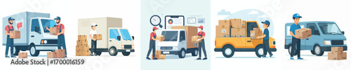 vector of an expedition officer arranging packages in a box car