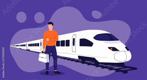 Man Waiting for High-Speed Train Business Travel Illustration