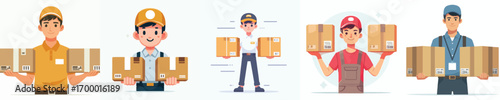 vector of courier officer carrying two boxes with enthusiasm