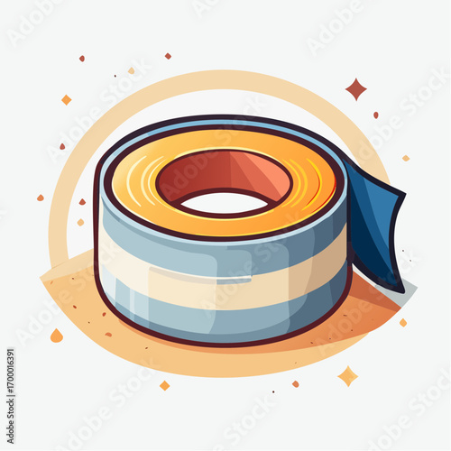 Blue and Gold Duct Tape Roll on Sandy Background