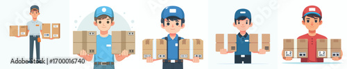 vector of courier officer carrying two boxes with enthusiasm