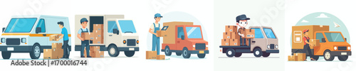 vector of an expedition officer arranging packages in a box car