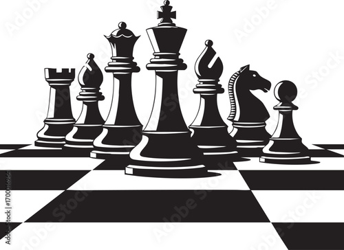 Strategic chess piece arrangement, symbolizing intellect, strategy, and competition, perfect for gamerelated designs and conceptual visuals