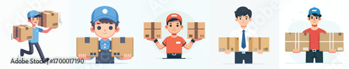 vector of courier officer carrying two boxes with enthusiasm