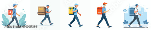 vector of a backpack delivery courier delivering by walking