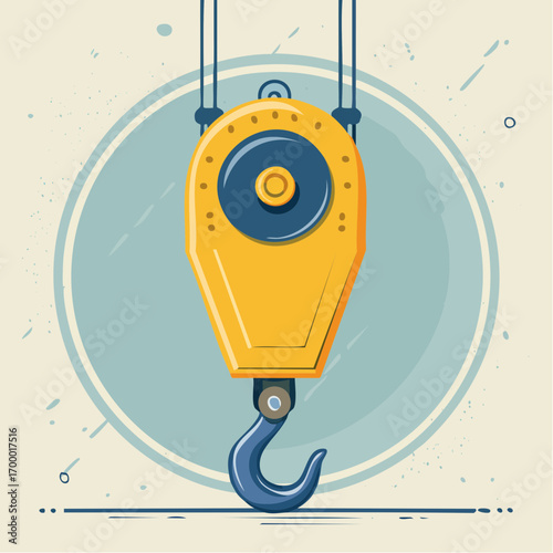 Yellow Crane Hook With Blue Dial On Beige Background