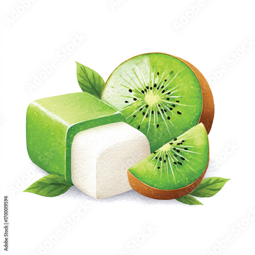 Kiwi Fruit and Green Dessert Illustration.