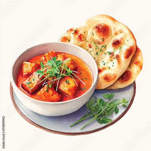 Paneer Butter Masala with Naan Bread Indian Cuisine.