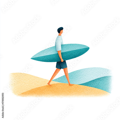 Man Carrying Surfboard on Beach.