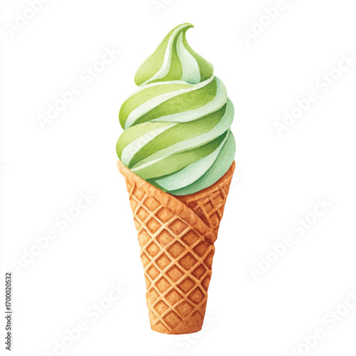 Matcha Green Tea Ice Cream Swirl in a Waffle Cone.