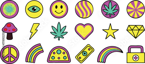 Vibrant Retro Sticker Sheet Featuring Groovy and Nostalgic Designs for a Funky and Eclectic Aesthetic