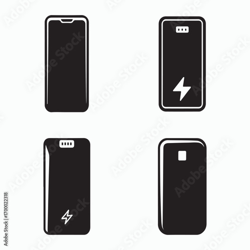 Portable slim power bank icons pack