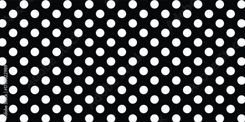 Seamless black and white polka dot pattern vector, classic retro fabric and wallpaper background.
