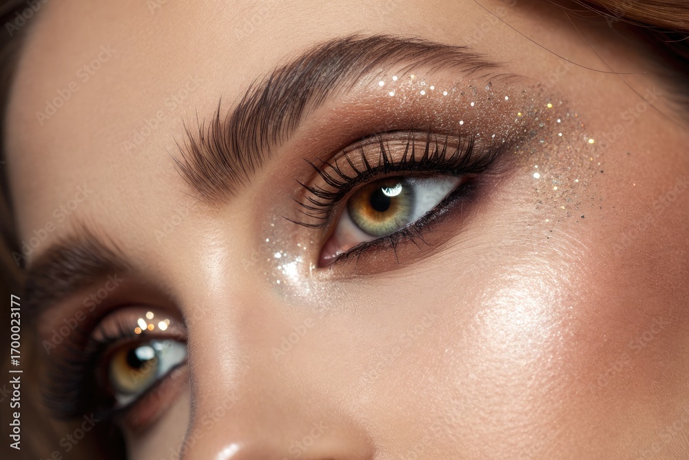 Fototapeta premium Stunning Eye Makeup Featuring Glitter and Shimmer in Natural Light