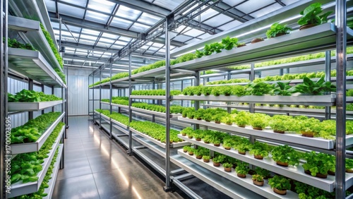 Modern Indoor Hydroponic Farm with Fresh Green Lettuce Plants