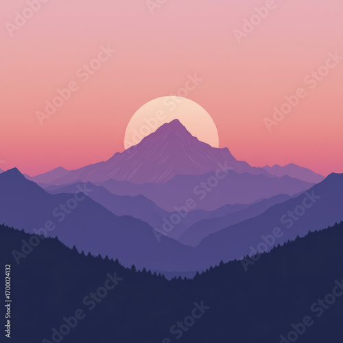 Serene Mountain Range Silhouette at Sunset A Peaceful Nature Landscape