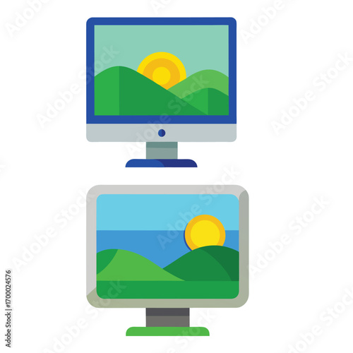 Collection of modern computer monitor icons for digital interfaces