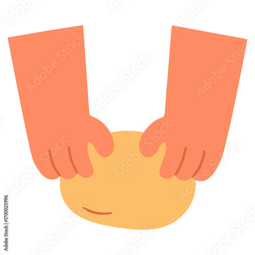 Hands kneading dough baking process flat color vector illustration template design