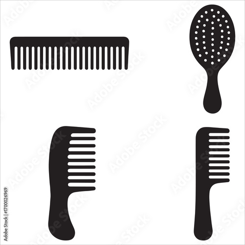 Set of combs and hairbrush vector illustration on white background