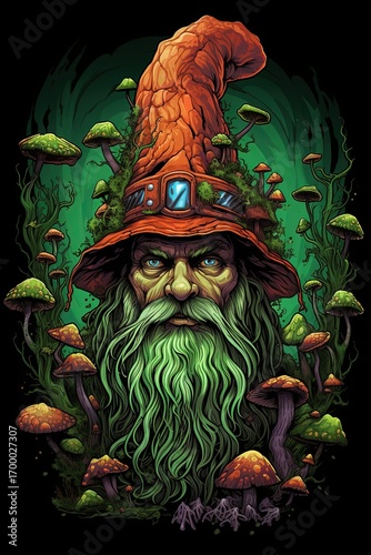 Christmas Elf. Old, grupmpy and angry, T shirt design on black background. Generative Ai