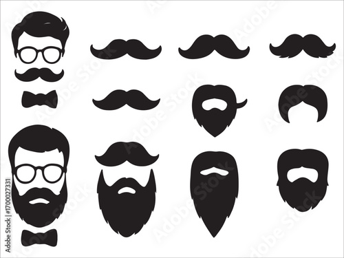 Set of vector mustache icons for faces and fashion