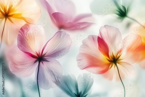 A vibrant, dreamy composition of soft, pastel flowers blending together in a delicate, ethereal manner.