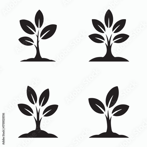 Nature sprouting tree silhouette icons pack