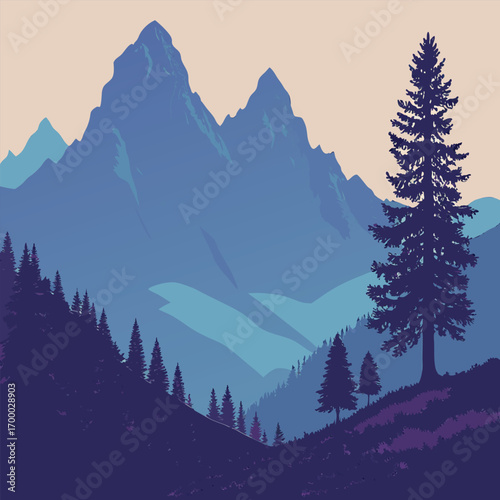 A breathtaking winter mountain landscape with snow-covered peaks, alpine forests, and a frosty sky