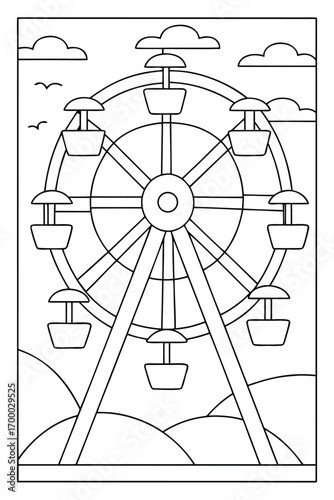 Ferris Wheel Amusement Park Ride with Gondolas Line Art Coloring Page carnival fair