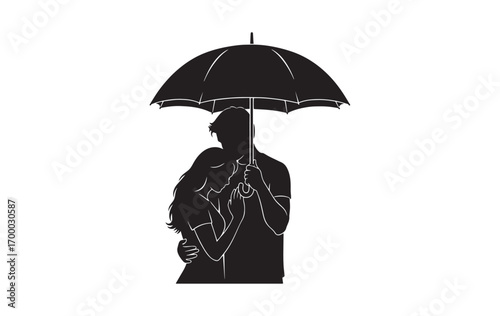 Romantic Couple Under Umbrella Silhouette
