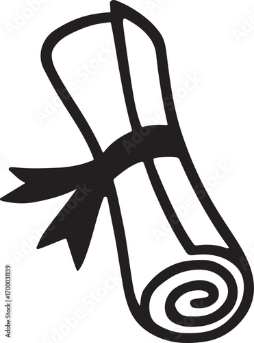 black scroll with ribbon, simple line art clip art preview