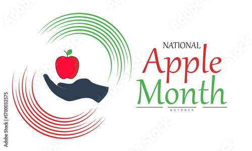 National Apple Month Poster Banner and Background Abstract Design Template with Fresh Apples Fruit Illustration for Healthy Eating Nutrition Awareness and Food Campaign

