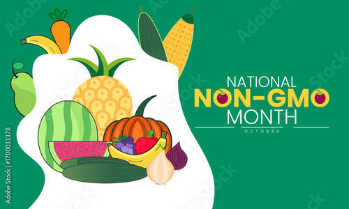 National Non GMO Month Poster Banner and Background Abstract Design Template for Organic Food Healthy Eating Nutrition Awareness and Natural Lifestyle Campaign

