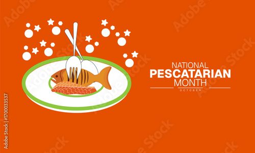 National Pescatarian Month Poster Banner and Background Abstract Design Template with Seafood and Healthy Food Illustration for Nutrition Awareness Cooking Festival and Culinary Campaign

