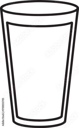Simple line drawing of a tall glass filled with liquid and a straw  vector illustration	