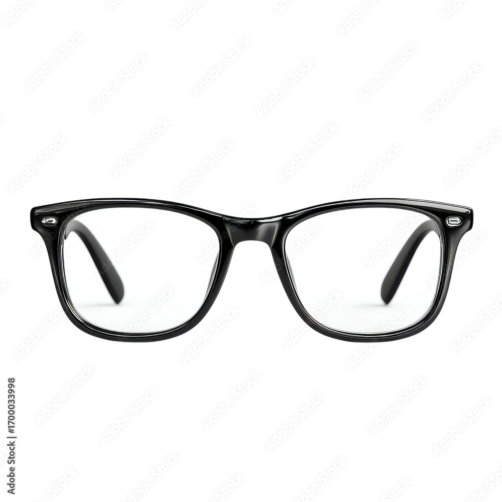 Fototapeta premium Stylish black-framed glasses showcased against a clean white backdrop in a design studio for eyewear appreciation