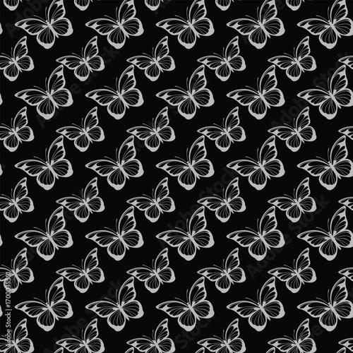 Intricate black and white butterfly pattern repeating design