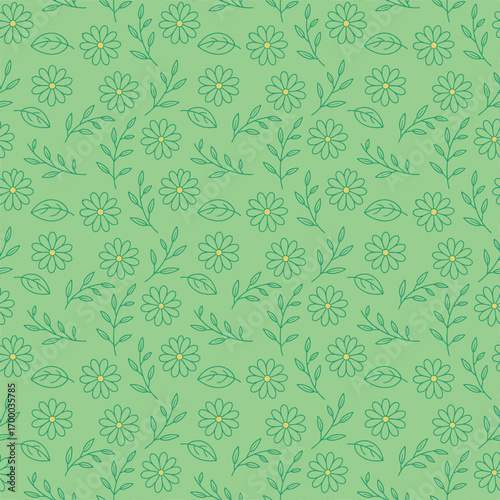 Light green background with repeating dark green floral pattern