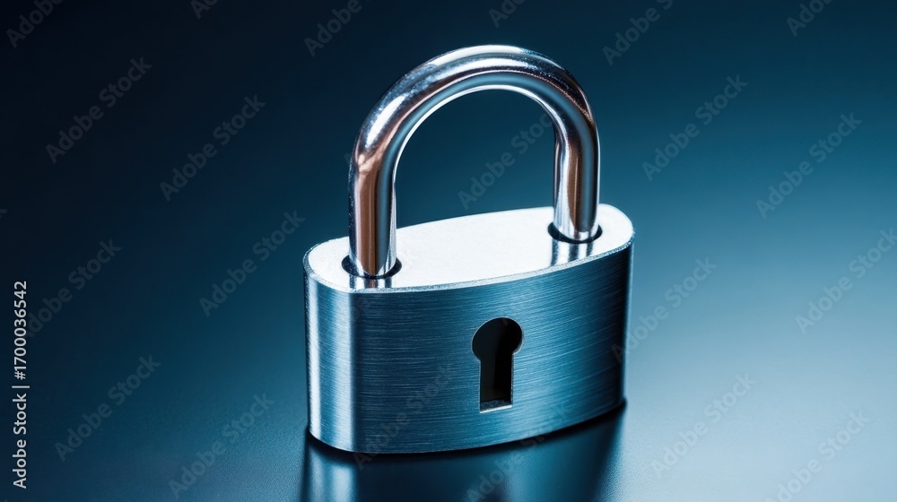 Fototapeta premium Securing safety locked padlock icon on metallic surface digital graphic modern environment abstract concept
