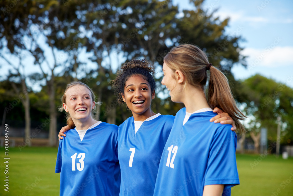 custom made wallpaper toronto digitalGirls teammates laughing and walking on football field