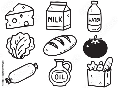 Hand drawn food and vegetable icon set illustration